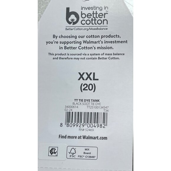 Time And Tru Womens XXL 20 Black & White Tie-Dye Tank Top 100% Cotton - Picture 8 of 10